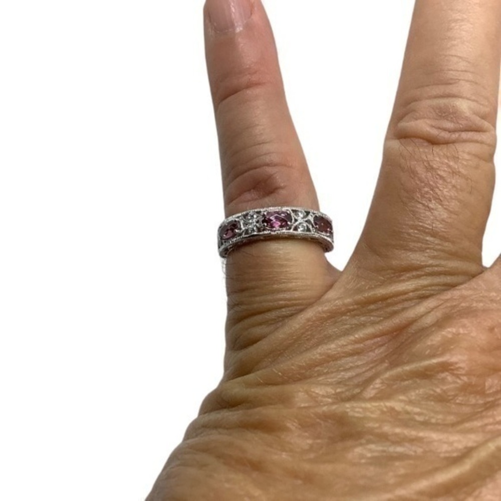 Tacori pink & white CZ sterling silver band ring
